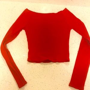 Brandy Melville red and fr the shoulder thin ribbed sweater size M